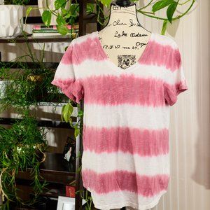 Old Navy Pink and White Tie-Dye Short Sleeve V-Neck Tee
